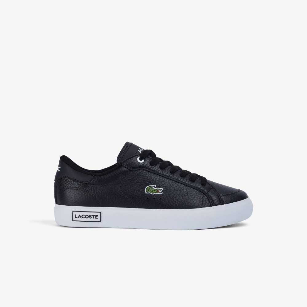 Lacoste Powercourt Läder Detailed Svarta Vita | QFOXG-7064