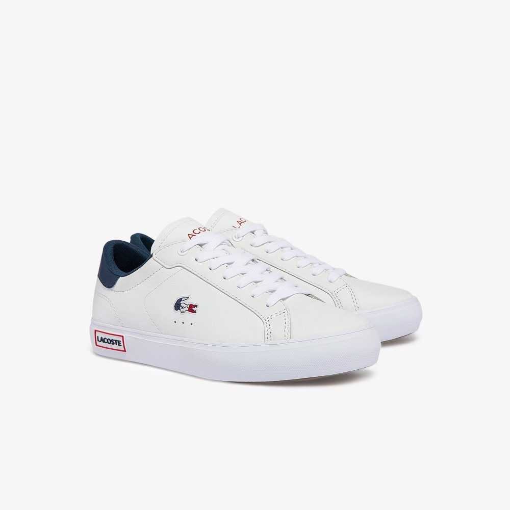 Lacoste Powercourt Läder Tricolor Vita Blå Röda | MBAHJ-7069