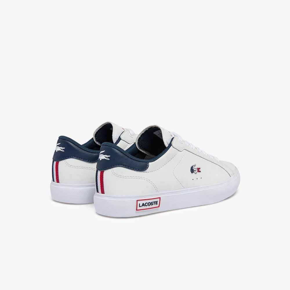 Lacoste Powercourt Läder Tricolor Vita Blå Röda | MBAHJ-7069