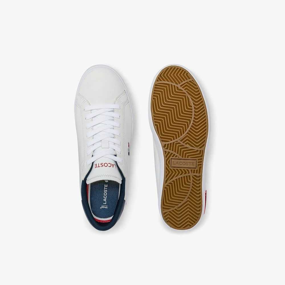 Lacoste Powercourt Läder Tricolor Vita Blå Röda | MBAHJ-7069