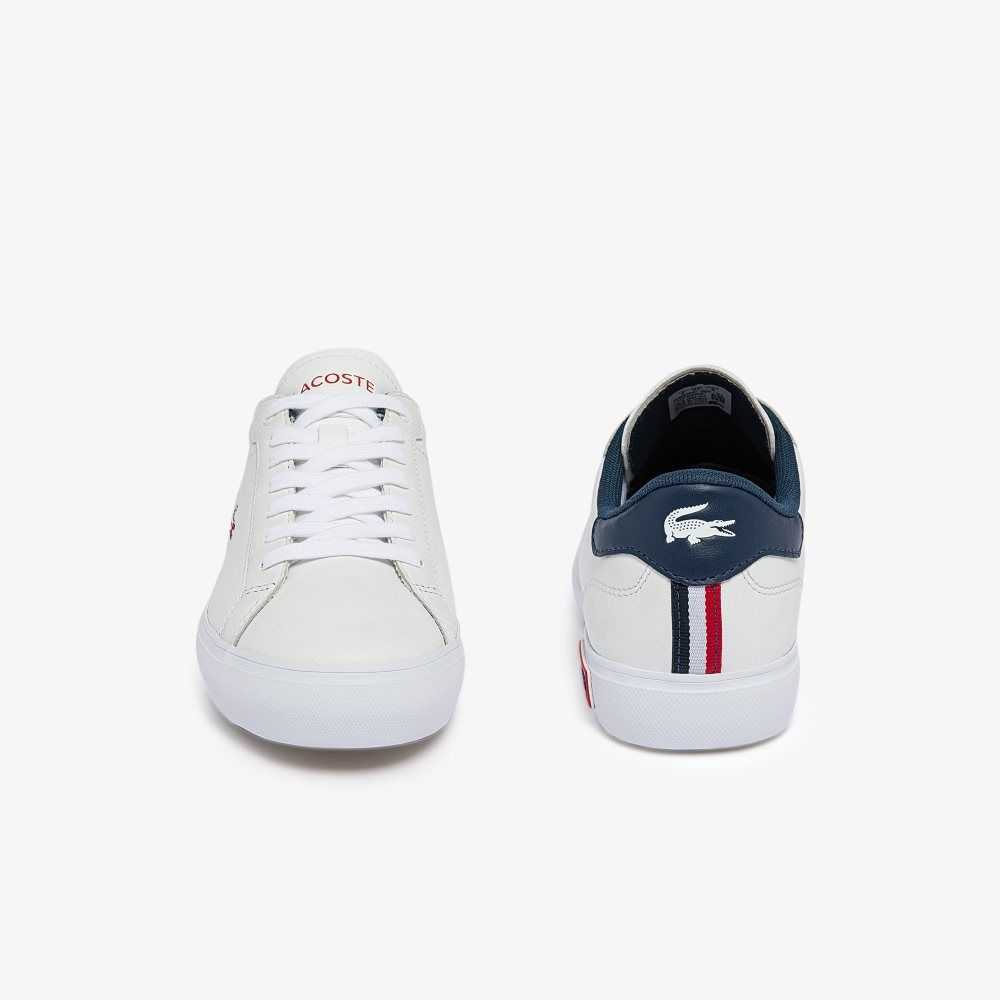 Lacoste Powercourt Läder Tricolor Vita Blå Röda | MBAHJ-7069