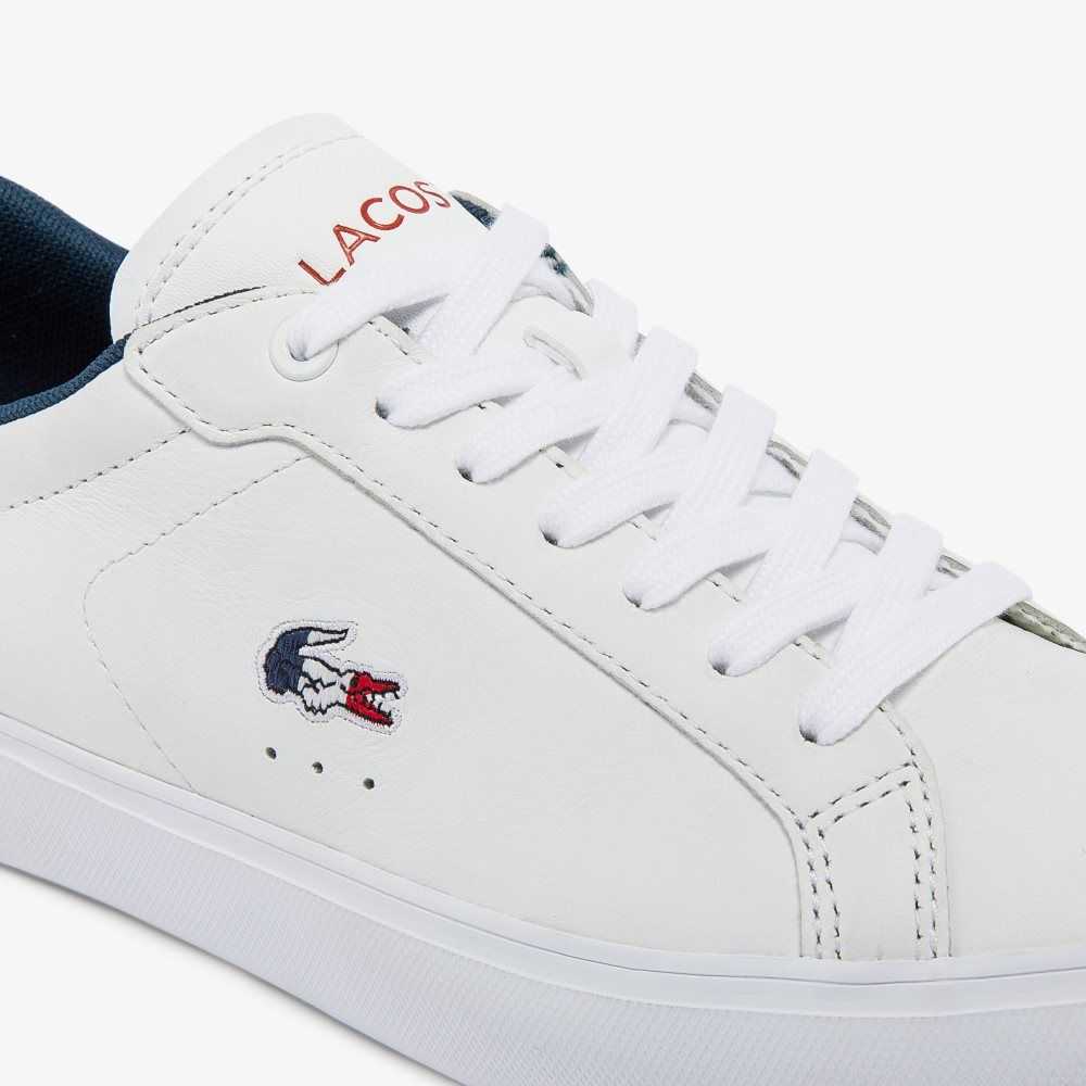 Lacoste Powercourt Läder Tricolor Vita Blå Röda | MBAHJ-7069