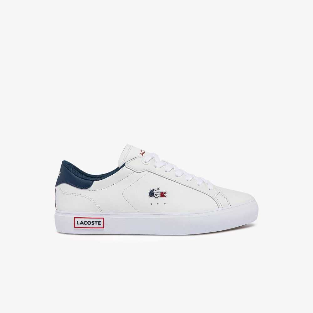 Lacoste Powercourt Läder Tricolor Vita Blå Röda | MBAHJ-7069