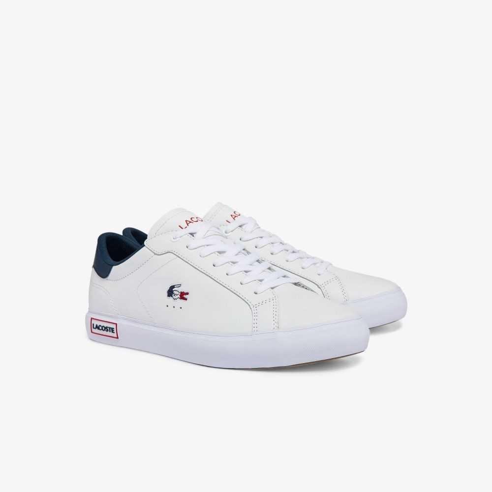 Lacoste Powercourt Läder Tricolor Vita Blå Röda | OJYST-0391