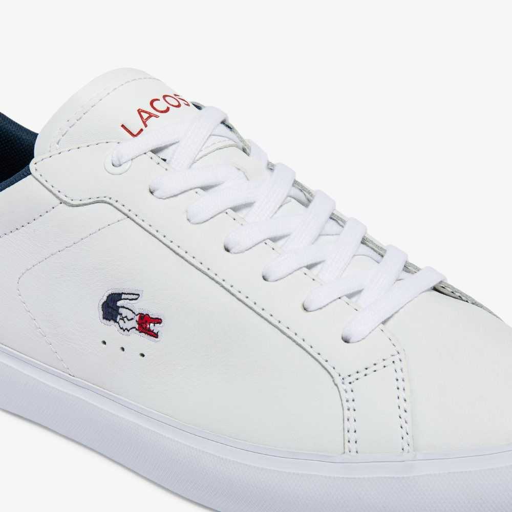 Lacoste Powercourt Läder Tricolor Vita Blå Röda | OJYST-0391