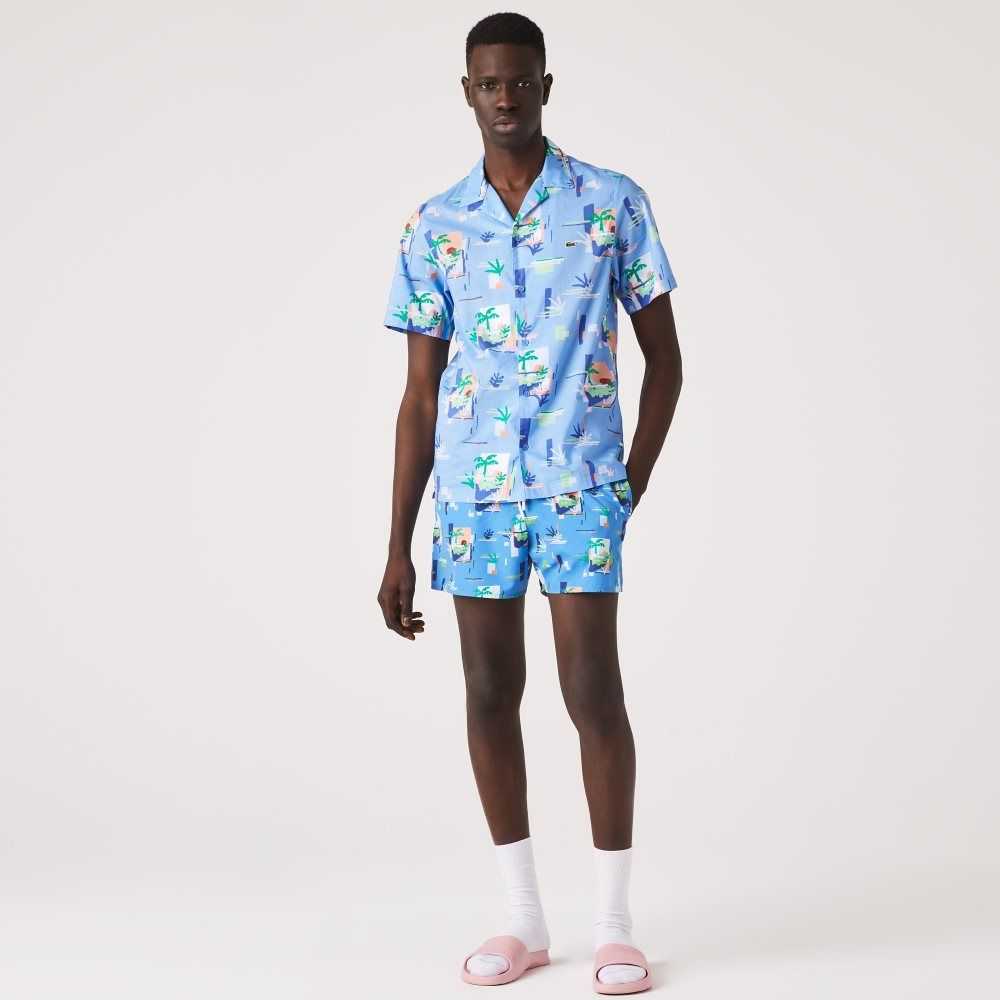 Lacoste Print Bomull Voile Hawaiian Blå Vita | OMQVE-9658