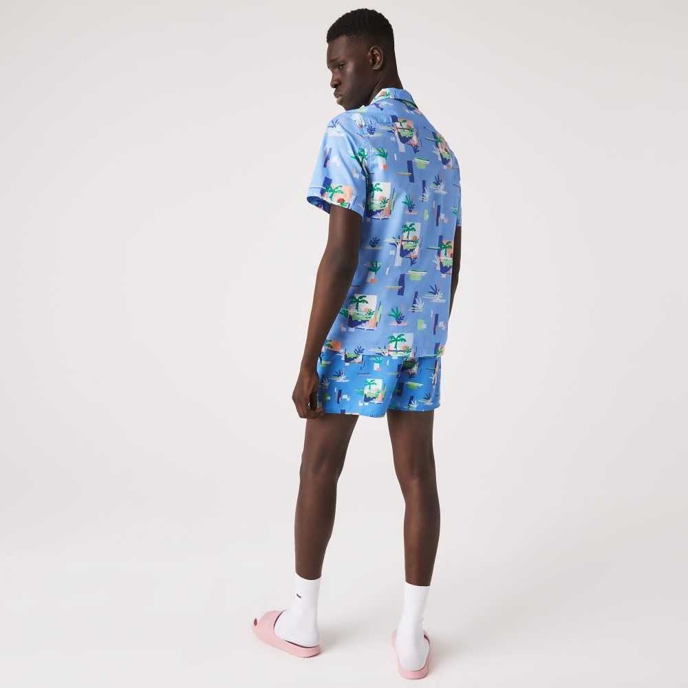 Lacoste Print Bomull Voile Hawaiian Blå Vita | OMQVE-9658