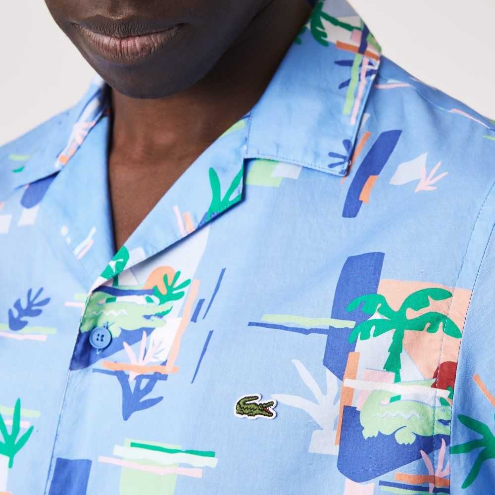 Lacoste Print Bomull Voile Hawaiian Blå Vita | OMQVE-9658