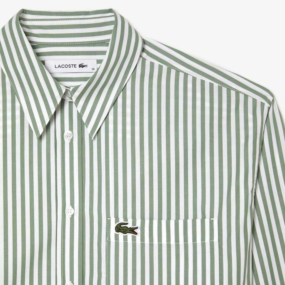 Lacoste Randig Bomull Poplin Shirt Gröna Vita | VDNCG-9046