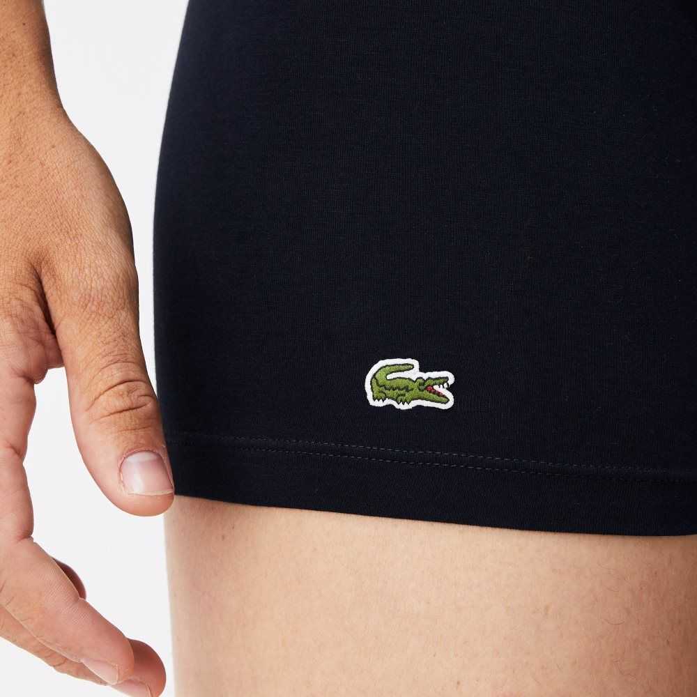 Lacoste Randig Midja Long Stretch Bomull Boxer Brief 3-Pack Grå Vita Marinblå Blå | HGMLX-9780