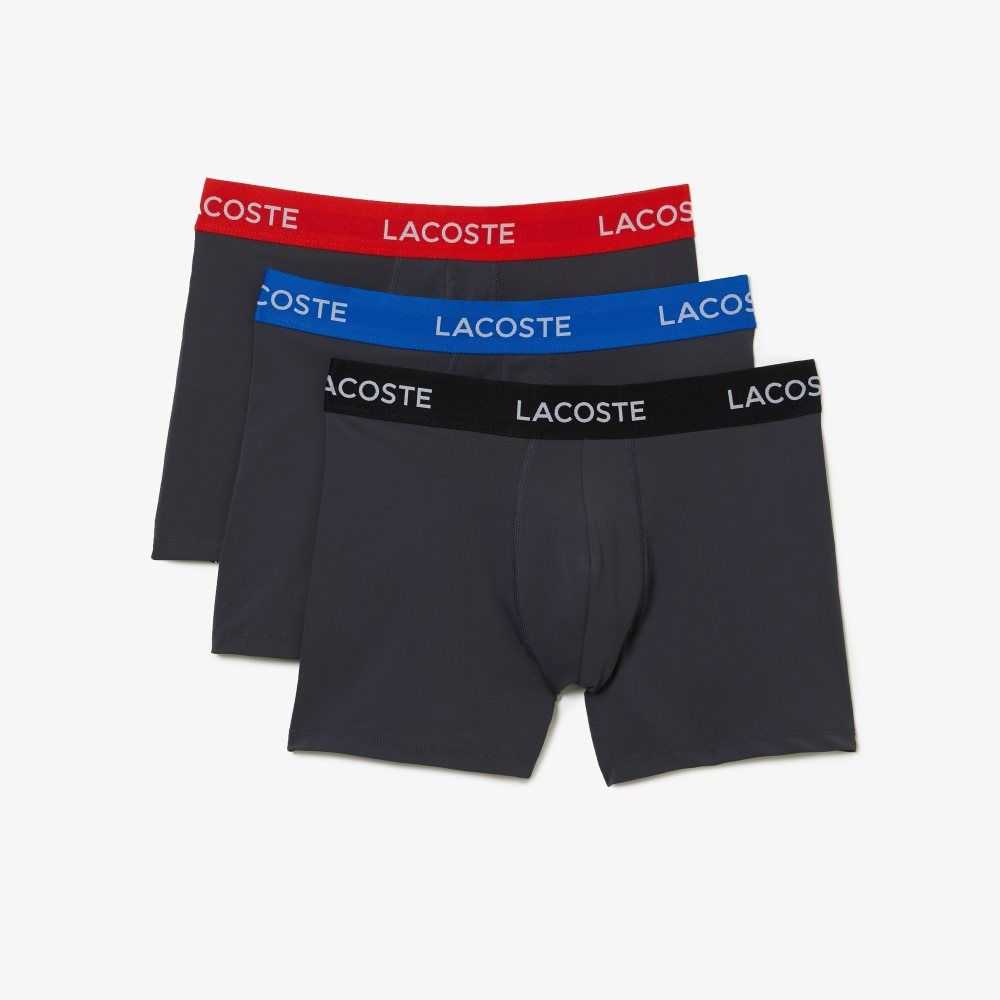 Lacoste Randig Midja Microfiber Trunk 3-Pack Mörkgrå Röda Blå Svarta | BWRCJ-2165