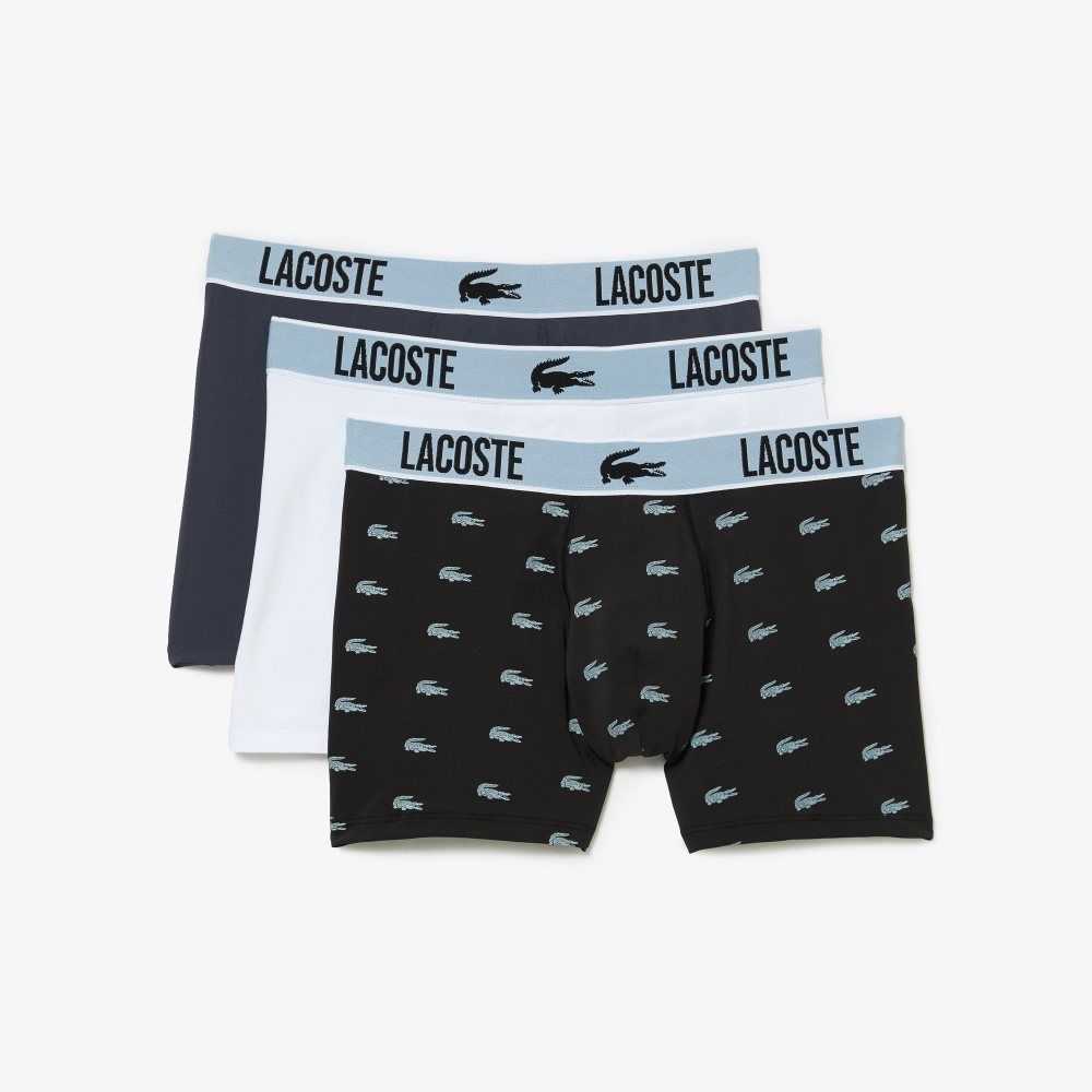 Lacoste Recycled Polyester Jersey Trunk 3-Pack Svarta Mörkgrå Vita | YEUPZ-7562