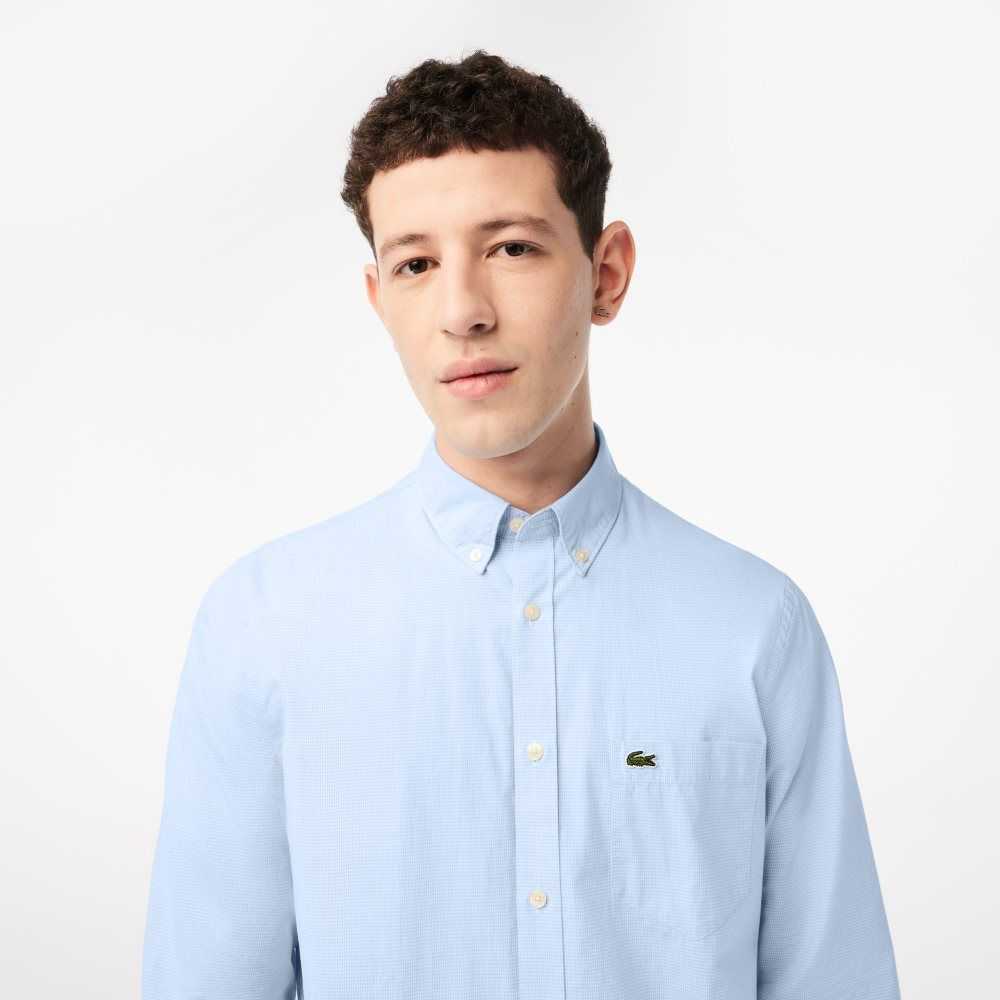 Lacoste Regular Fit Bomull Poplin Vita Blå | DLMCF-3847