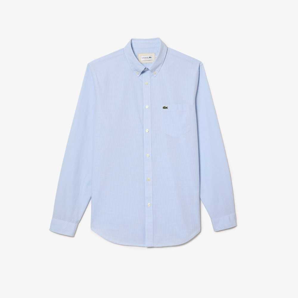 Lacoste Regular Fit Bomull Poplin Vita Blå | DLMCF-3847