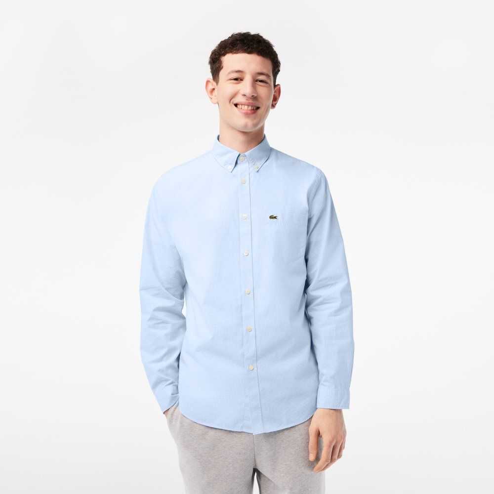 Lacoste Regular Fit Bomull Poplin Vita Blå | DLMCF-3847