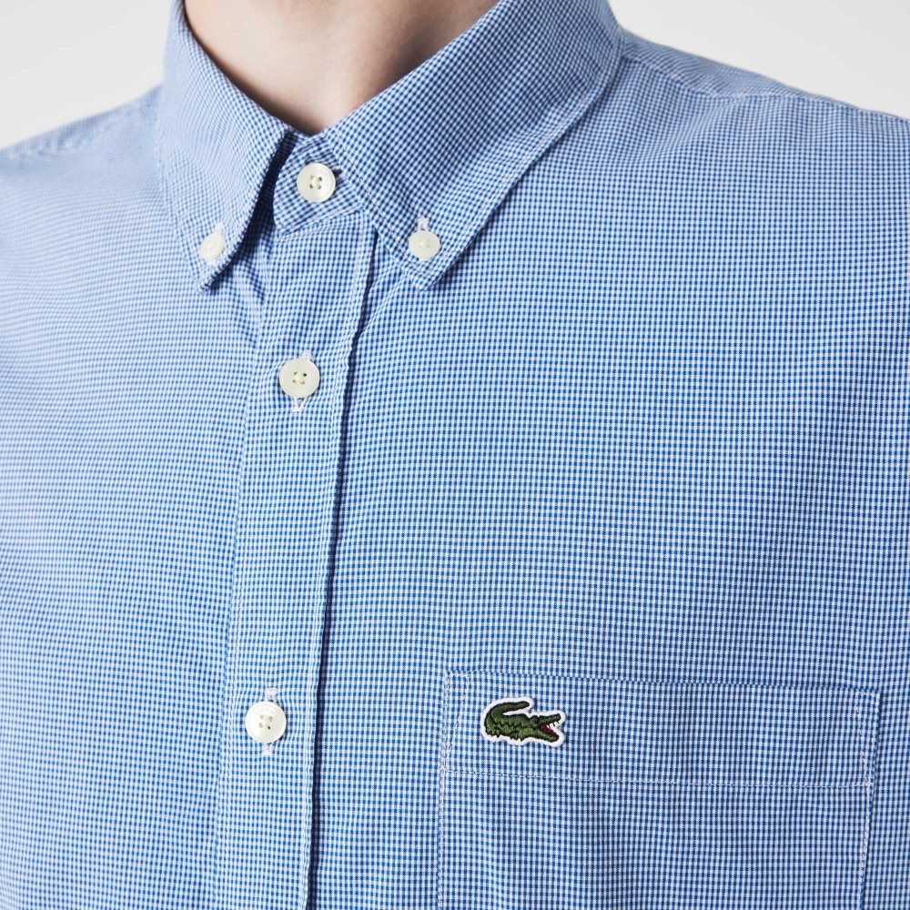 Lacoste Regular Fit Bomull Poplin Vita Blå | XPFMJ-5340