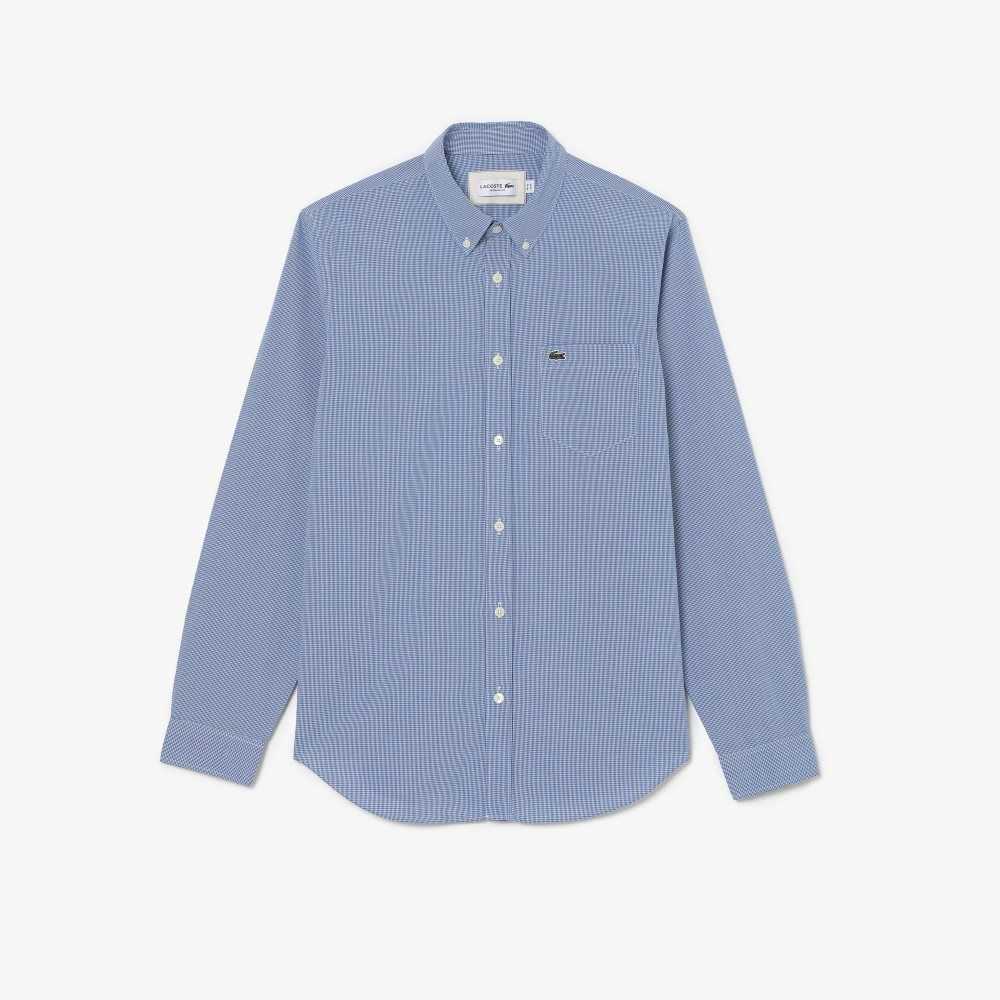 Lacoste Regular Fit Bomull Poplin Vita Blå | XPFMJ-5340