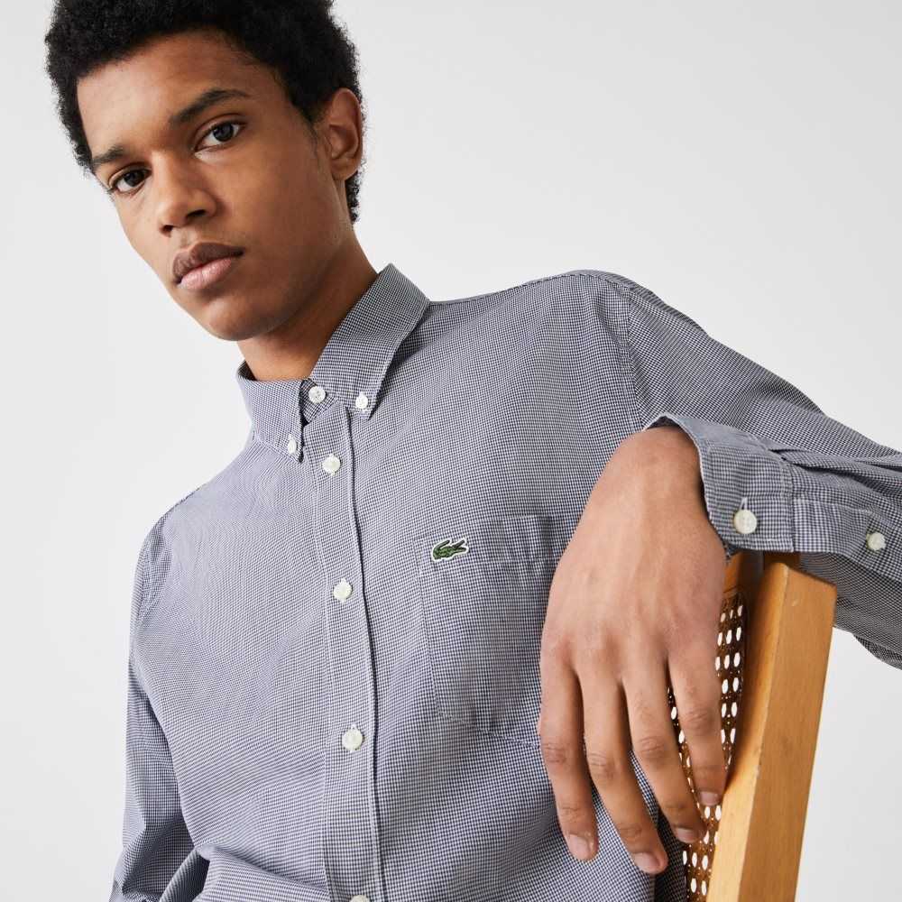 Lacoste Regular Fit Bomull Poplin Vita Marinblå Blå | FCLOE-2863