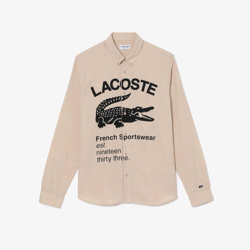 Lacoste Regular Fit Branded Flannel Beige Svarta | HWIFT-8519