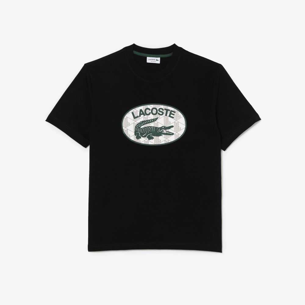 Lacoste Regular Fit Branded Monogram Print Svarta | SIYWA-0298