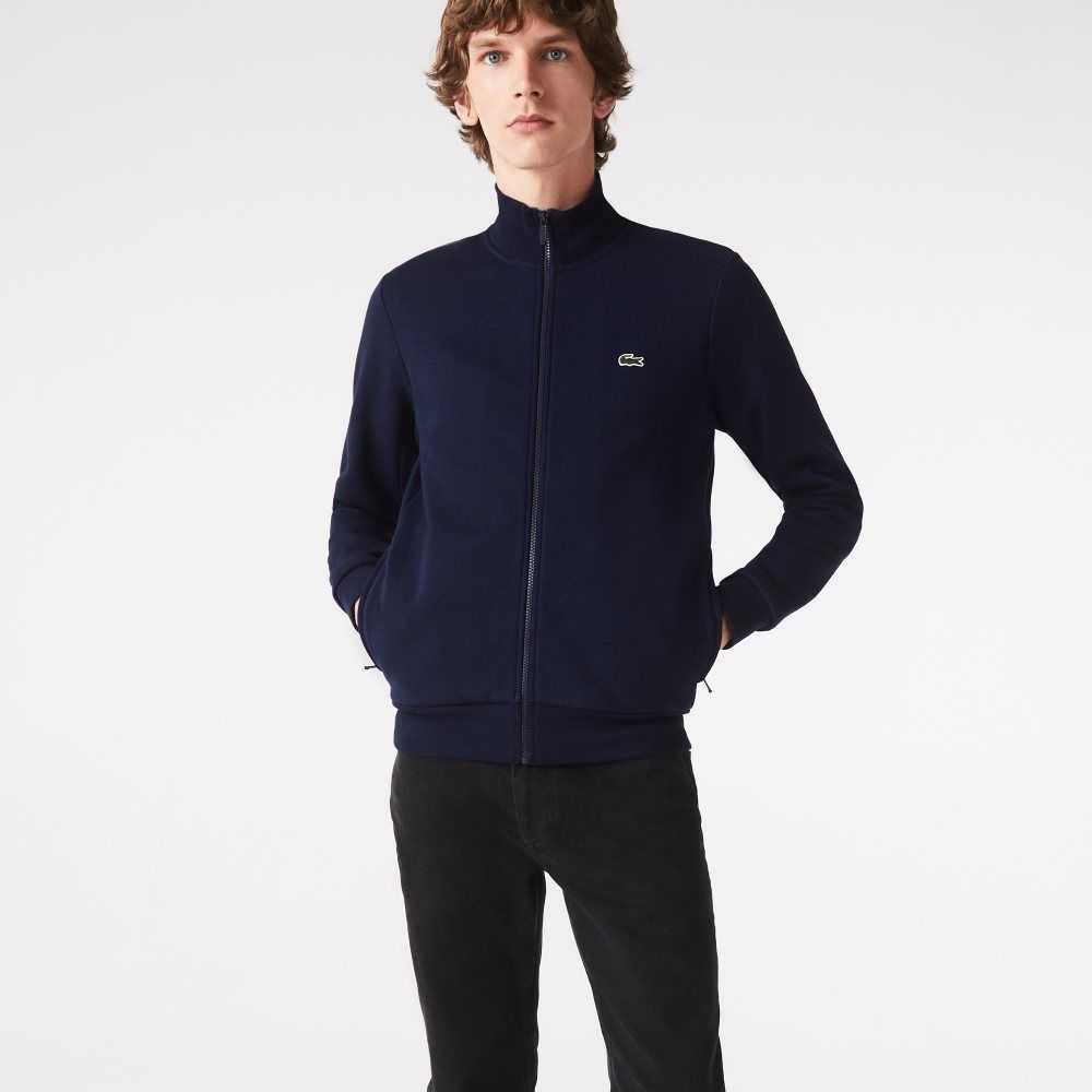 Lacoste Regular Fit Brushed Fleece Zippered Marinblå Blå | YXKLP-7269