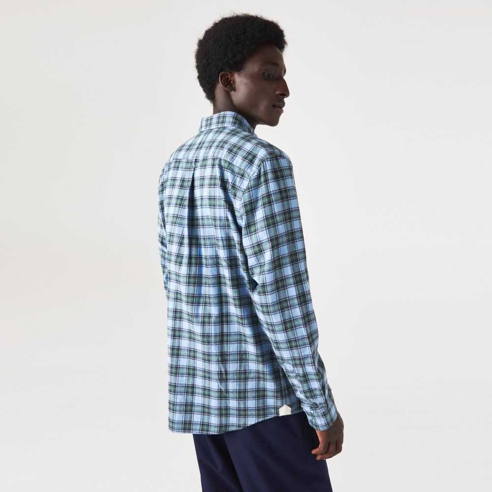 Lacoste Regular Fit Check Print Flannel Blå Gröna Marinblå Blå | FUMBO-9862