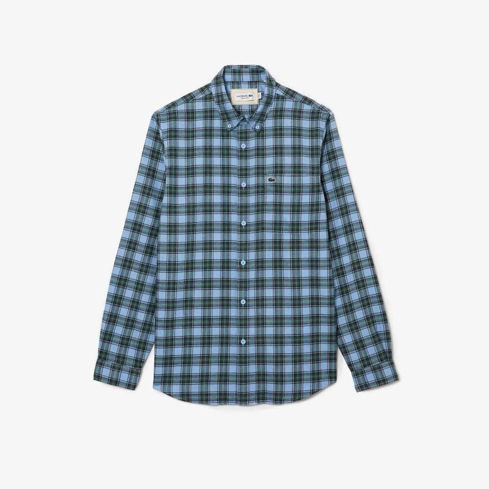 Lacoste Regular Fit Check Print Flannel Blå Gröna Marinblå Blå | FUMBO-9862