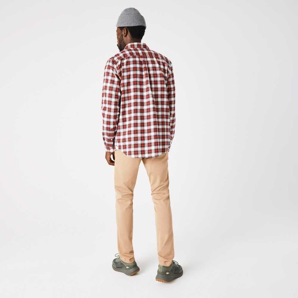 Lacoste Regular Fit Check Print Flannel Vita Röda Marinblå Blå | GFMLD-1309