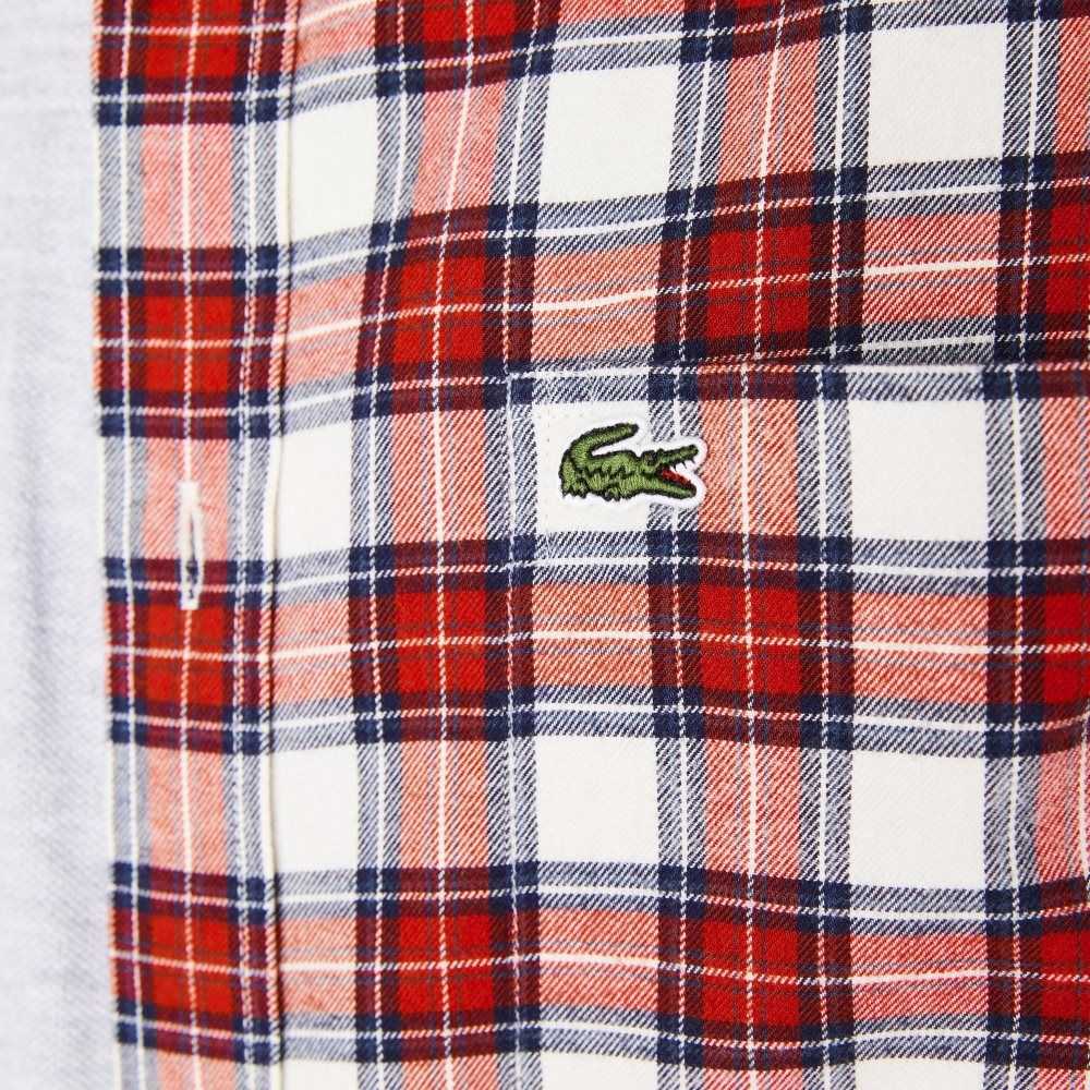 Lacoste Regular Fit Check Print Flannel Vita Röda Marinblå Blå | GFMLD-1309