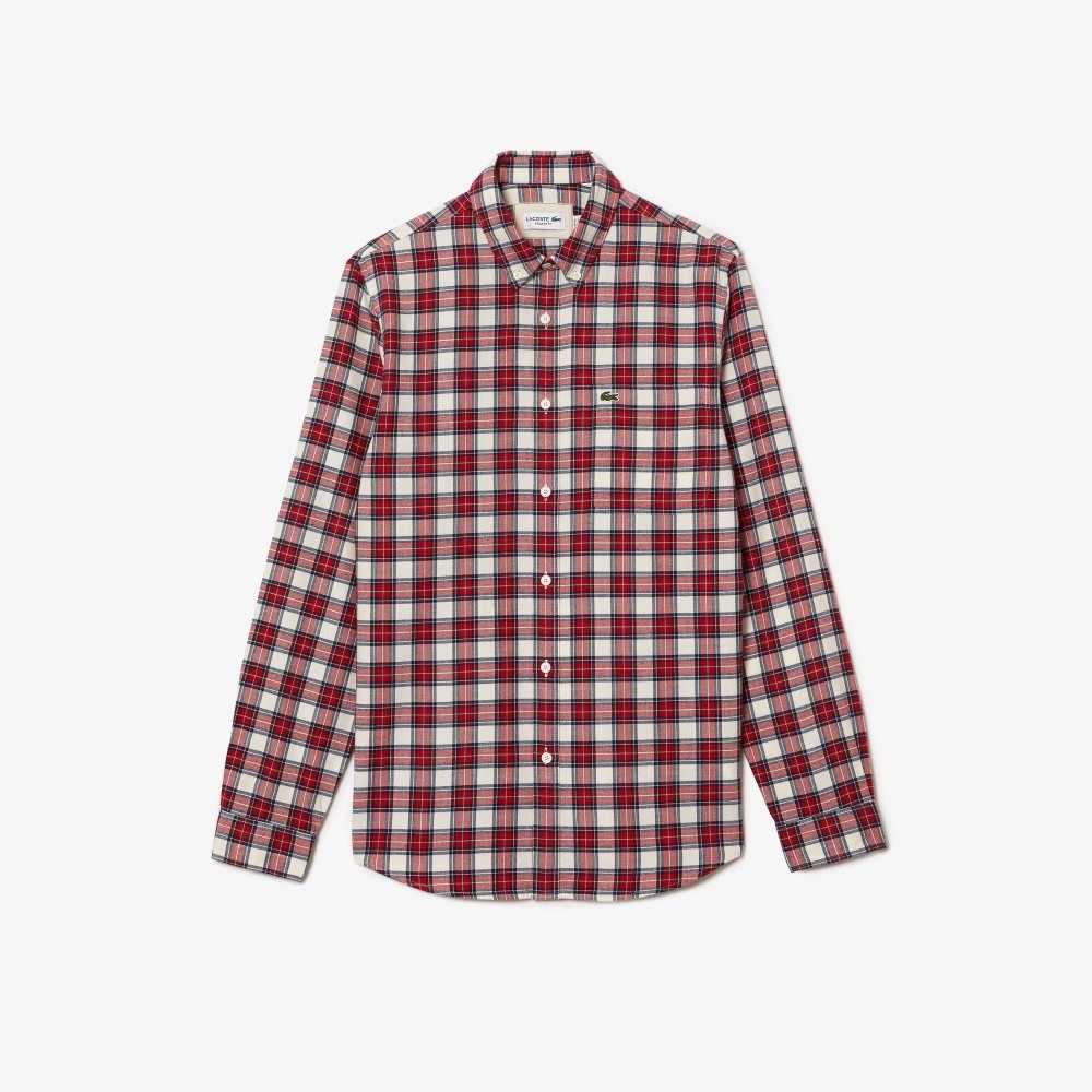 Lacoste Regular Fit Check Print Flannel Vita Röda Marinblå Blå | GFMLD-1309