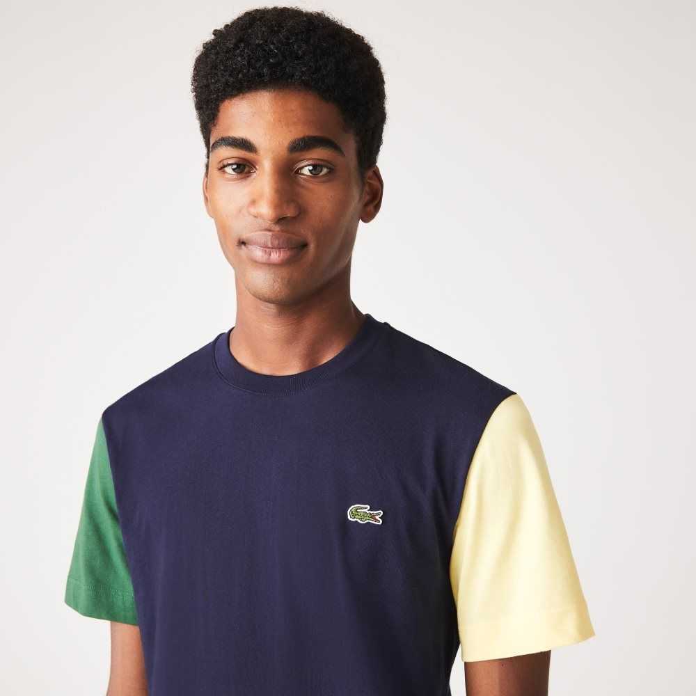 Lacoste Regular Fit Colorblock Bomull Jersey Marinblå Blå Gröna Gula | HAYVS-3178