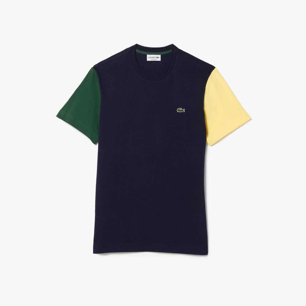 Lacoste Regular Fit Colorblock Bomull Jersey Marinblå Blå Gröna Gula | HAYVS-3178