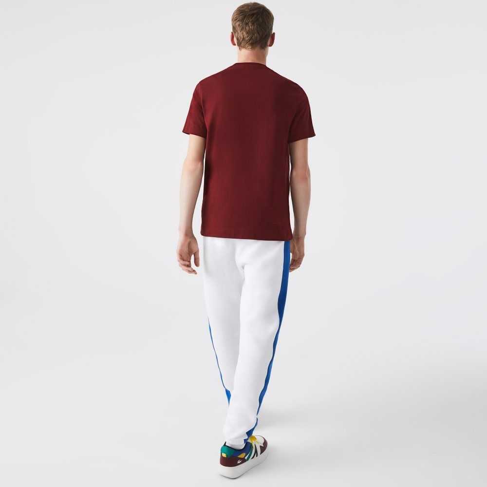 Lacoste Regular Fit Contrast Lettering Bomull Vinröda | AYEFT-7965