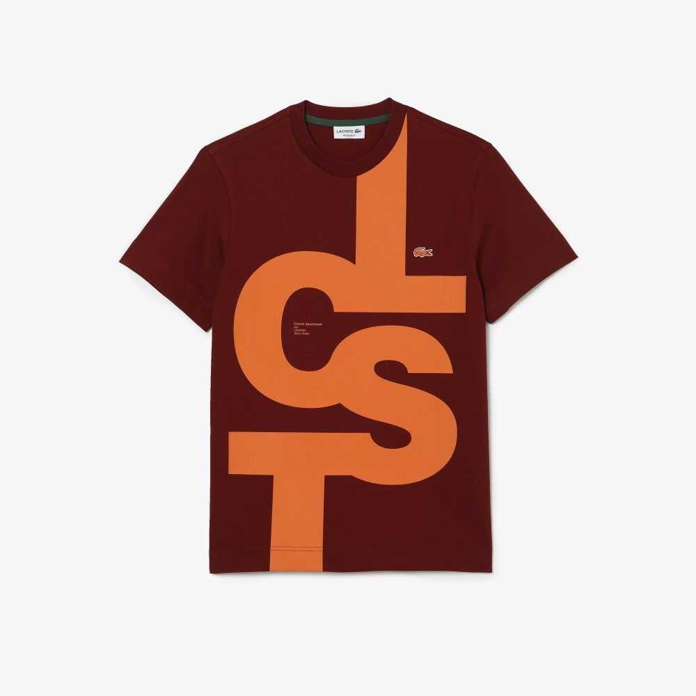 Lacoste Regular Fit Contrast Lettering Bomull Vinröda | AYEFT-7965