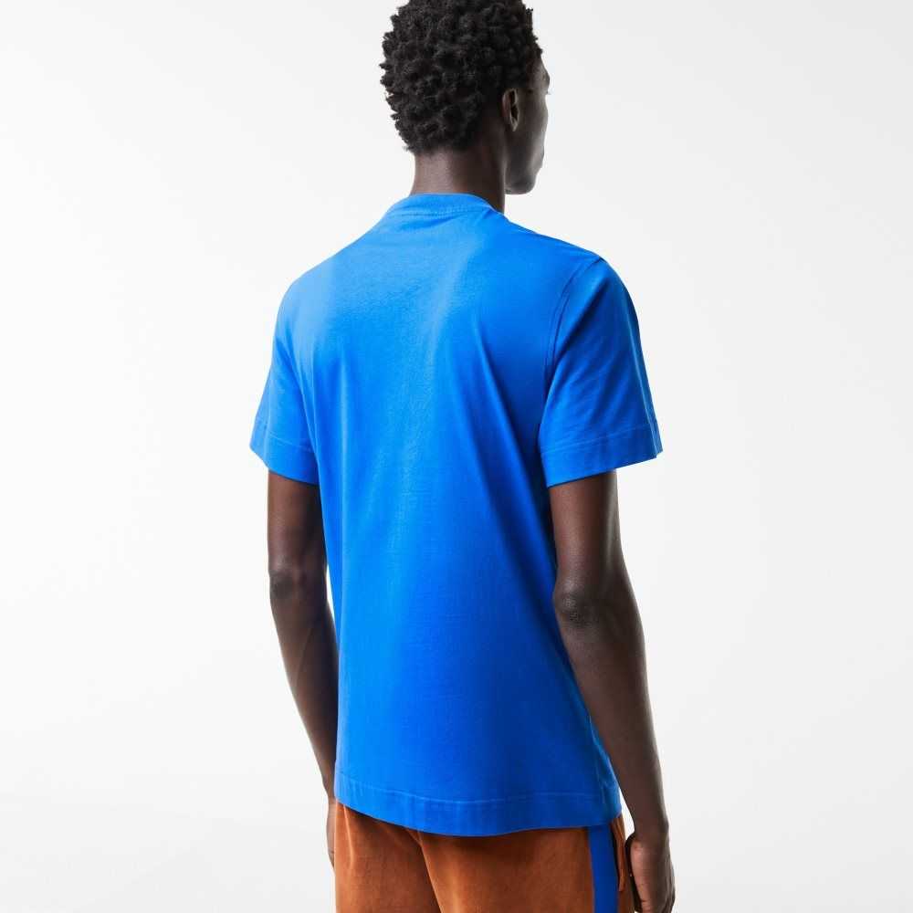 Lacoste Regular Fit Contrast Lettering Bomull Blå | LMRPT-8417