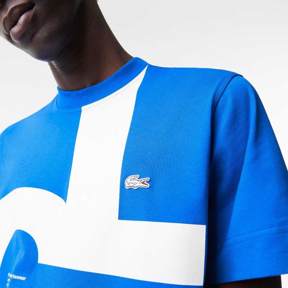 Lacoste Regular Fit Contrast Lettering Bomull Blå | LMRPT-8417