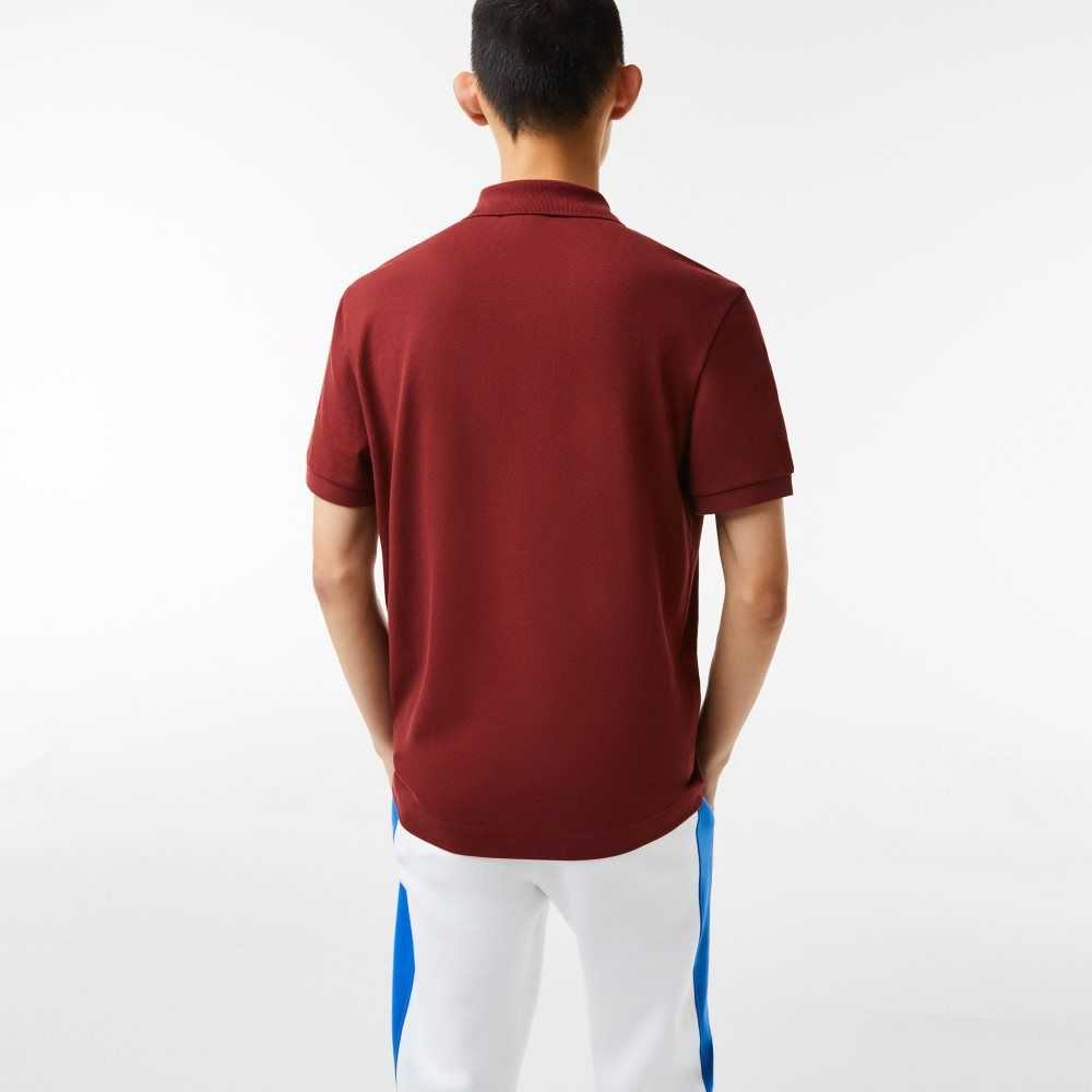 Lacoste Regular Fit Contrast Lettering Petit Pique Vinröda | TGQHN-9831