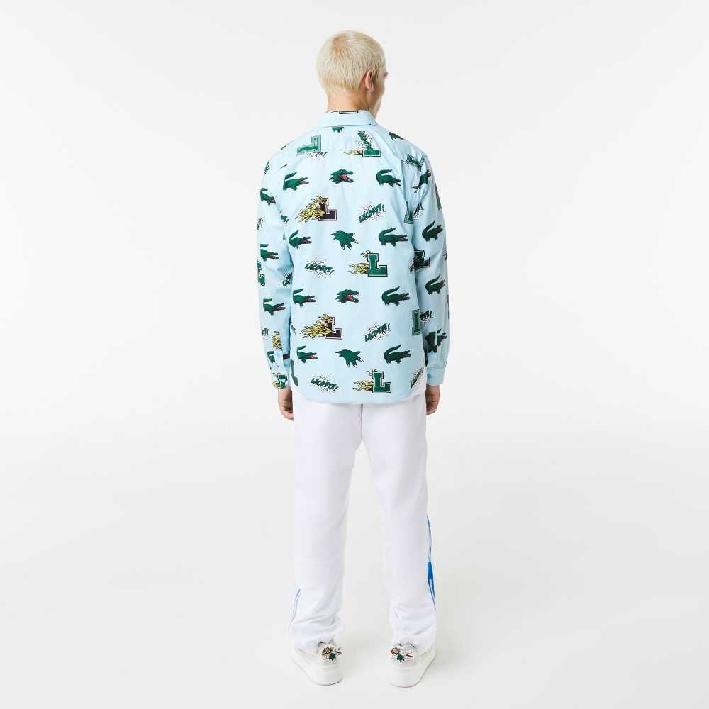 Lacoste Regular Fit Crocodile Print Blå Vita | DNGUX-3657