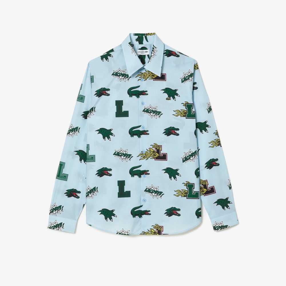 Lacoste Regular Fit Crocodile Print Blå Vita | DNGUX-3657