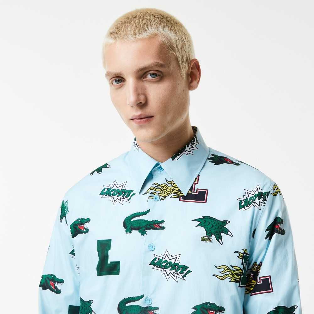 Lacoste Regular Fit Crocodile Print Blå Vita | DNGUX-3657