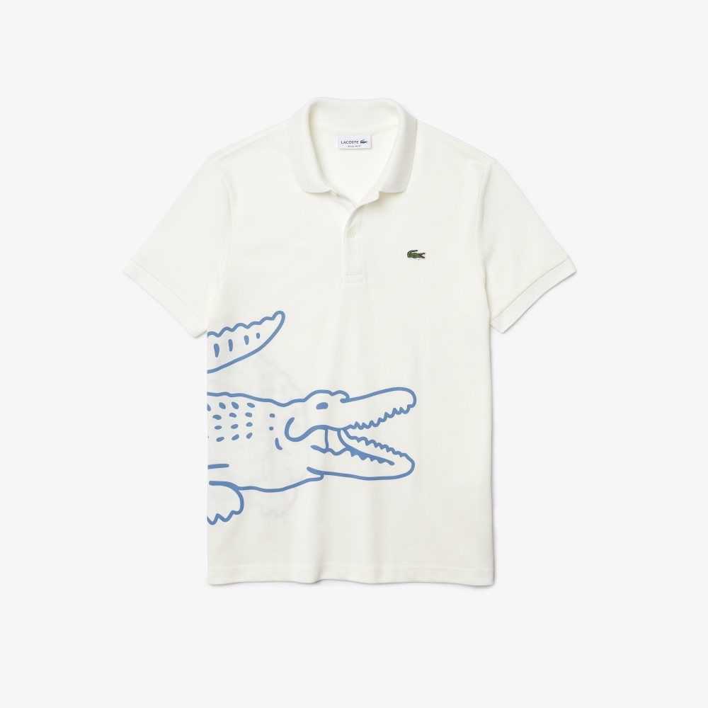 Lacoste Regular Fit Crocodile Print Bomull Pique Vita | ESTVC-6357