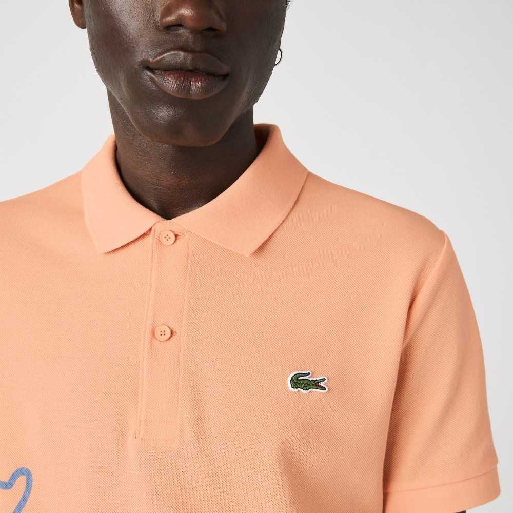 Lacoste Regular Fit Crocodile Print Bomull Pique Ljusorange | JTUSY-5410