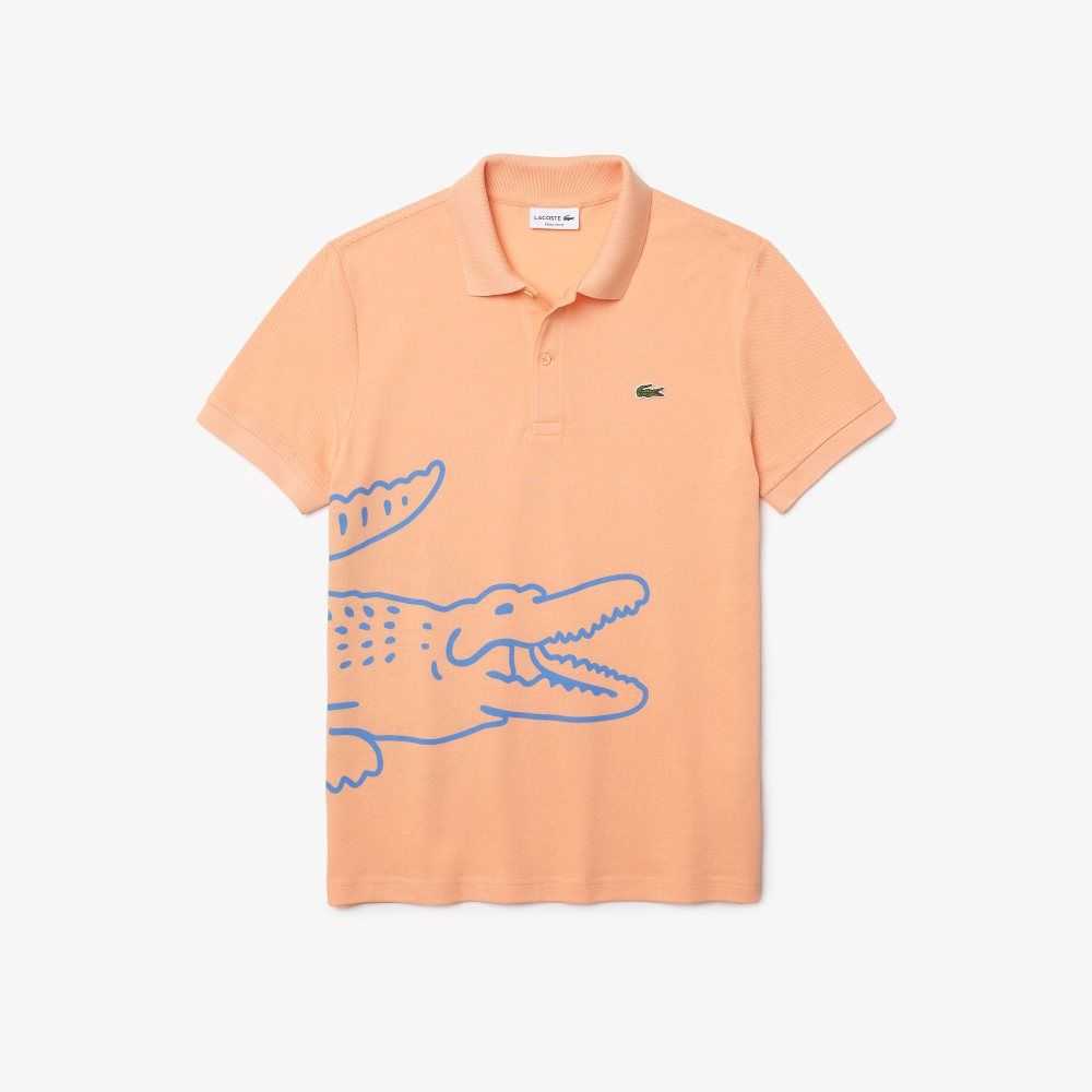 Lacoste Regular Fit Crocodile Print Bomull Pique Ljusorange | JTUSY-5410