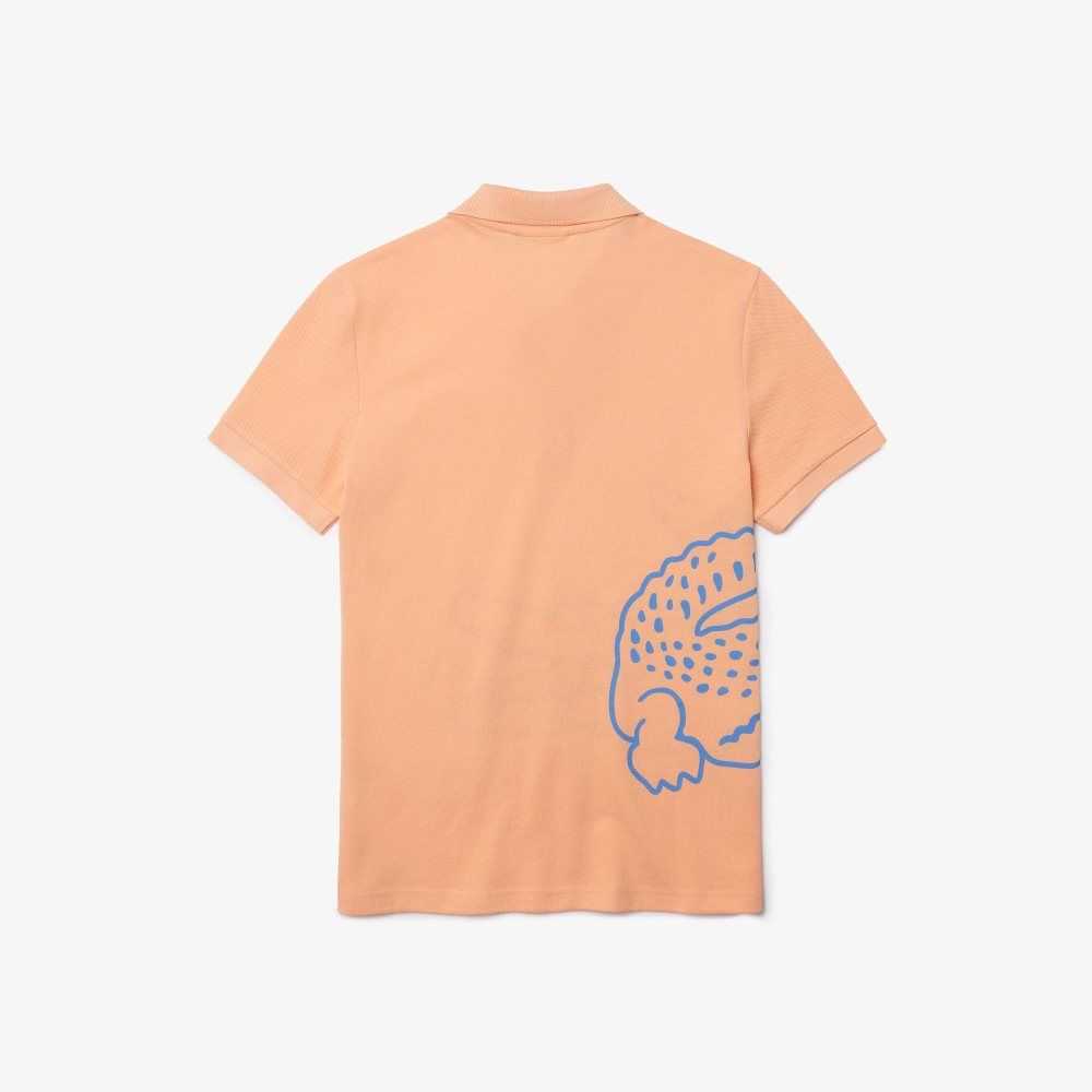 Lacoste Regular Fit Crocodile Print Bomull Pique Ljusorange | JTUSY-5410