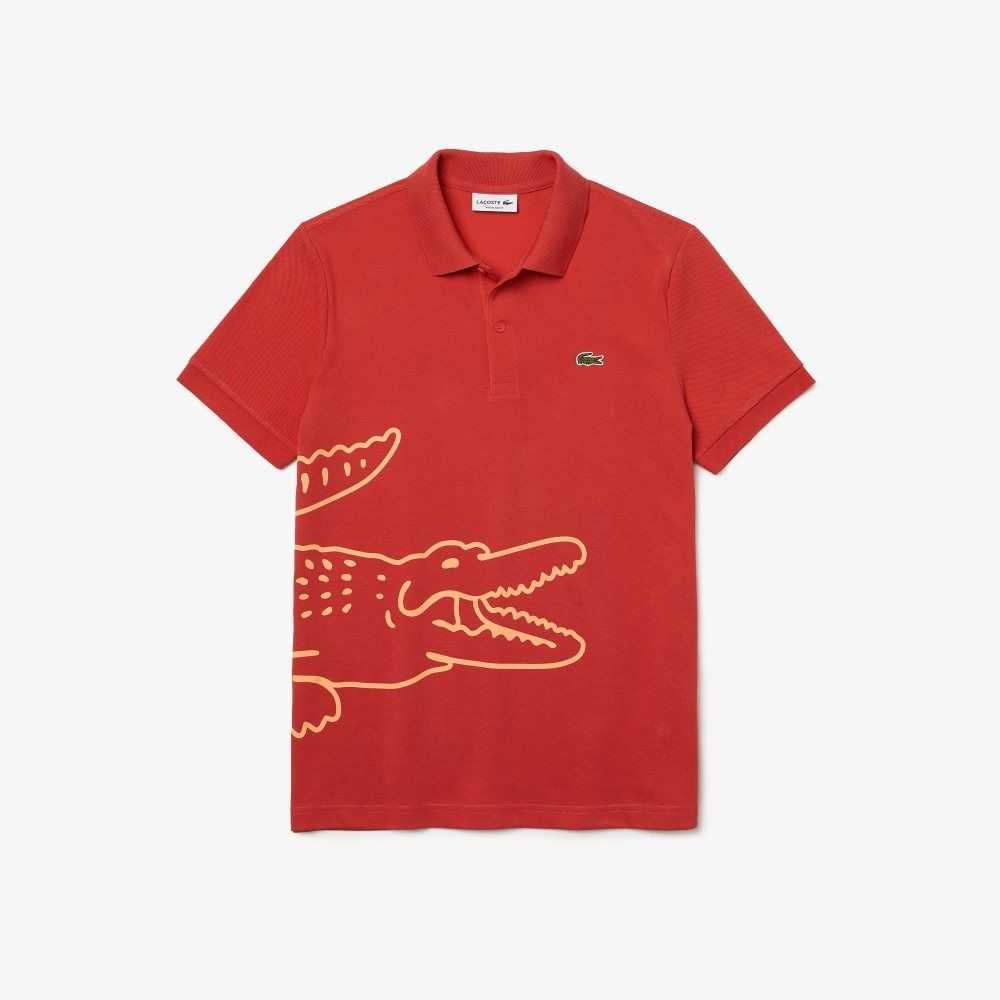 Lacoste Regular Fit Crocodile Print Bomull Pique Röda | WVPKB-4608