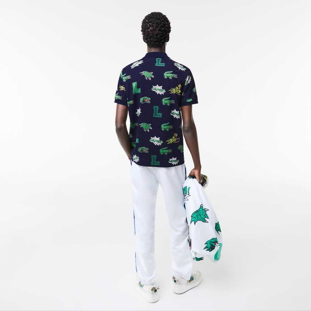 Lacoste Regular Fit Crocodile Print Marinblå Blå Vita | IEYVS-9854