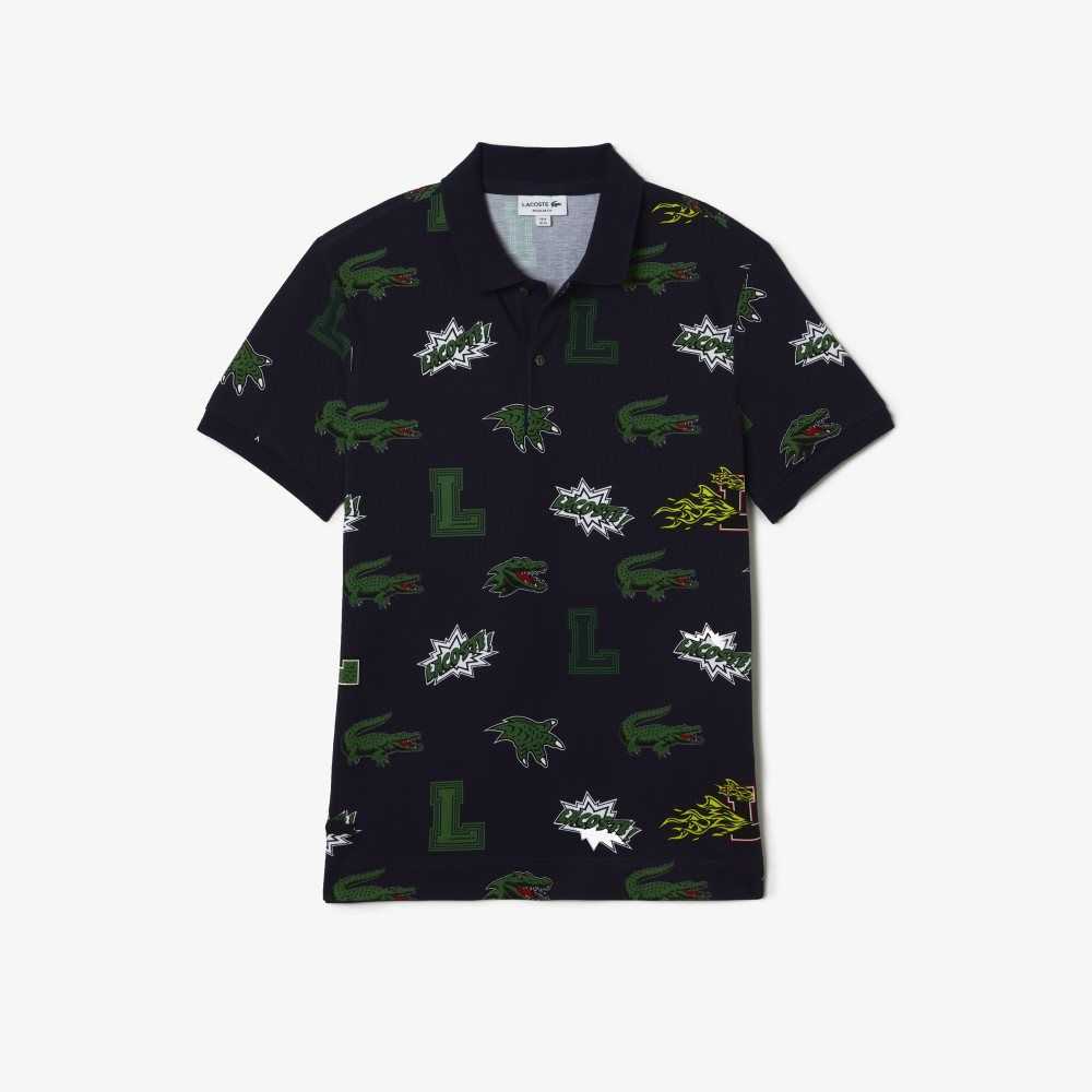 Lacoste Regular Fit Crocodile Print Marinblå Blå Vita | IEYVS-9854