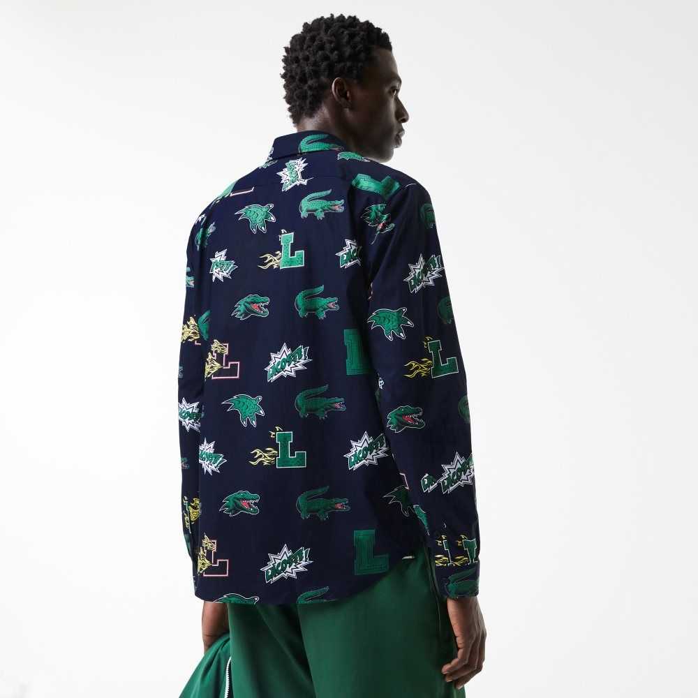 Lacoste Regular Fit Crocodile Print Marinblå Blå Vita | KIJXM-0872