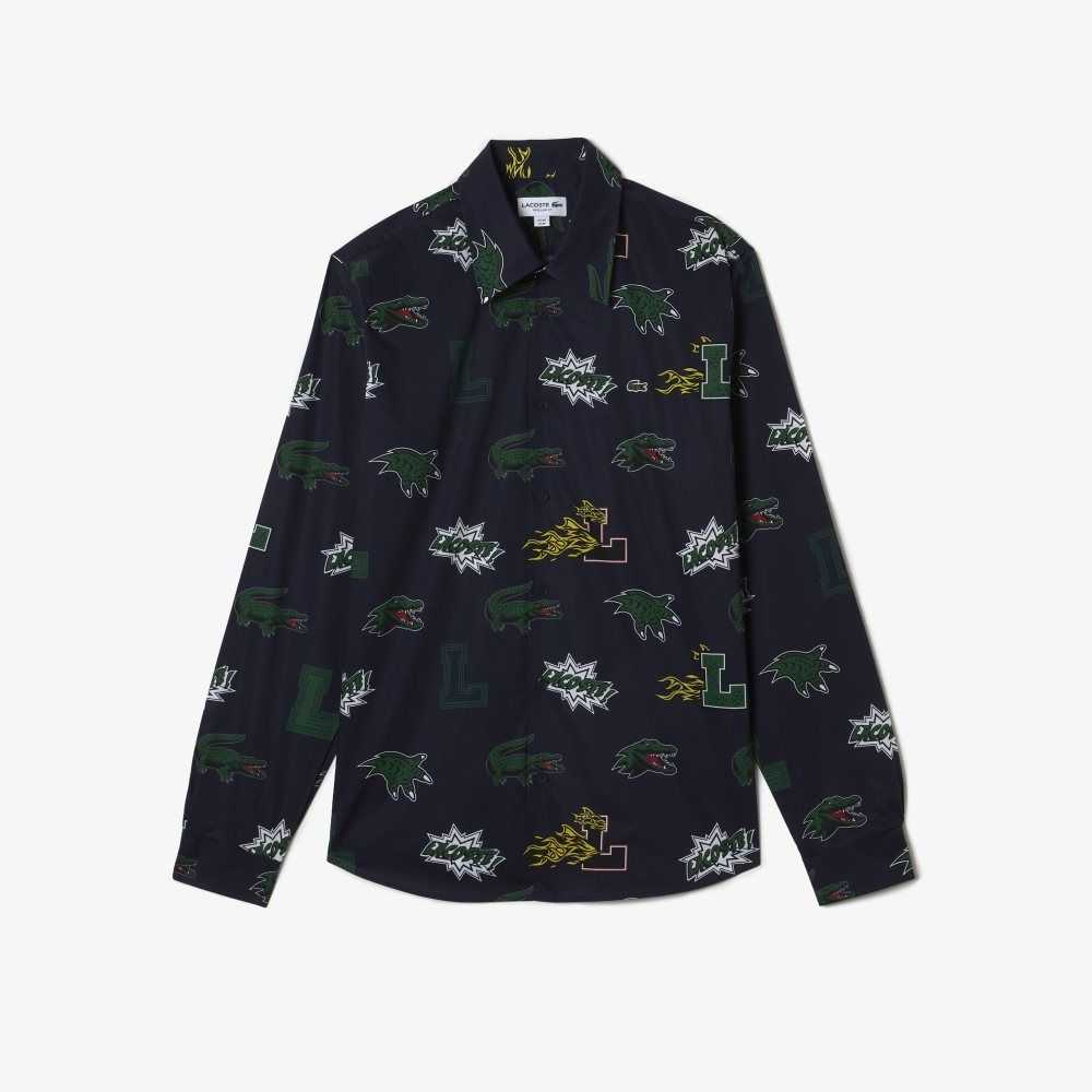 Lacoste Regular Fit Crocodile Print Marinblå Blå Vita | KIJXM-0872