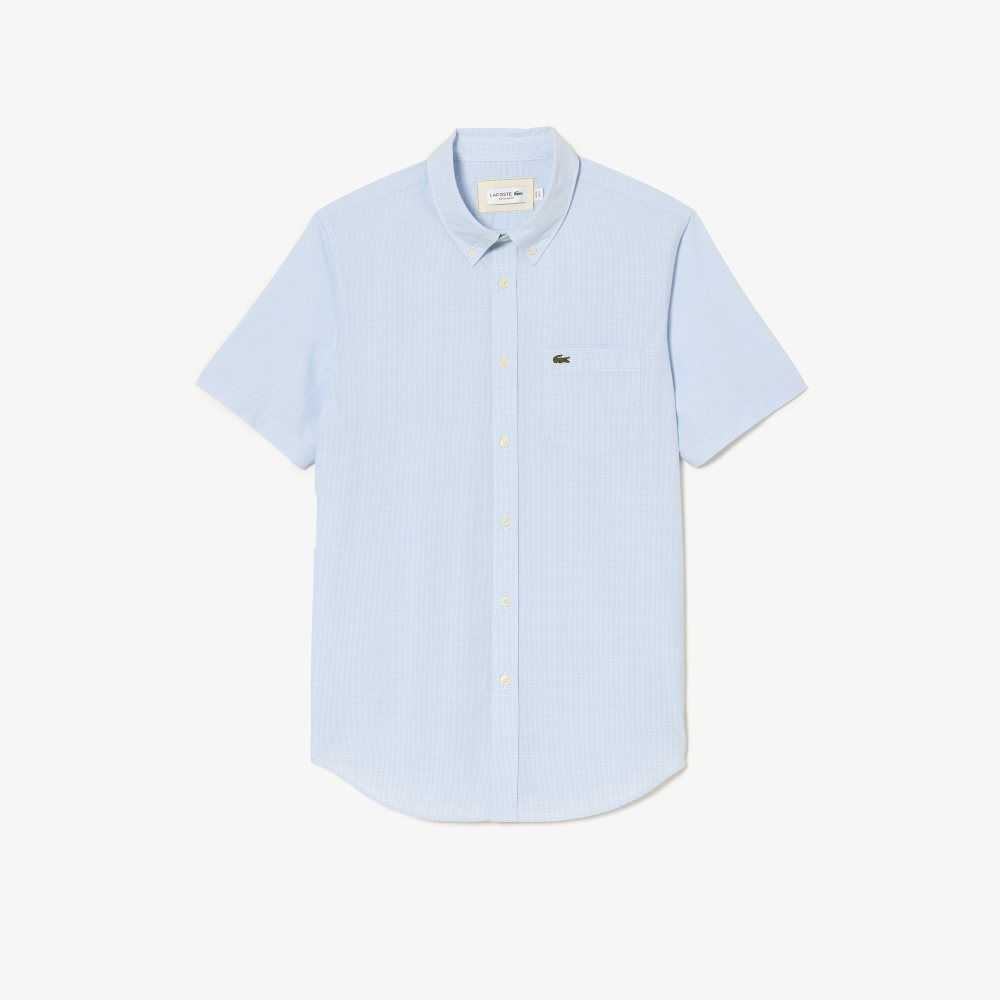 Lacoste Regular Fit Gingham Check Vita Blå | AWLIG-8076